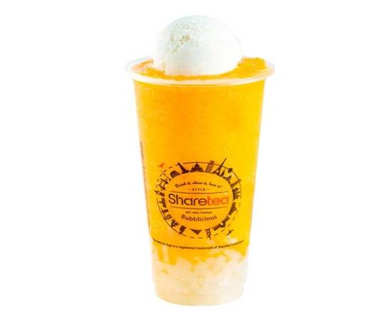 Ice Blended Peach Tea with Lychee Jelly and Ice Cream 蜜桃冰淇淋雪沙